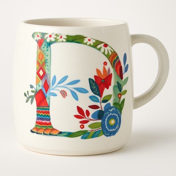 Anthropologie Starla M Halfmann Letter D Monogram Petal Palette Coffee Tea Mug - Picture 1 of 10
